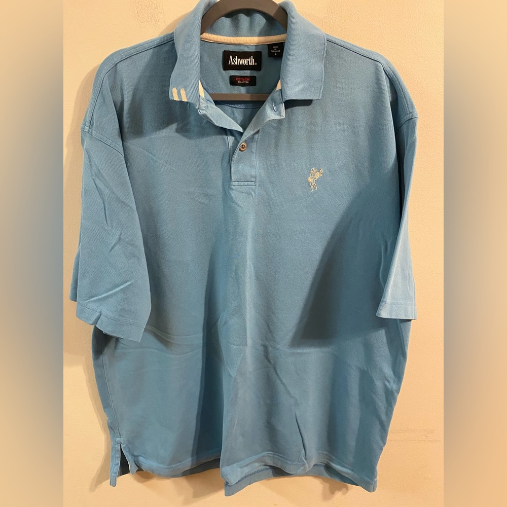 Men's Baby Blue Ashworth White Logo 2-Button Polo Golf Shirt Size‎ Large